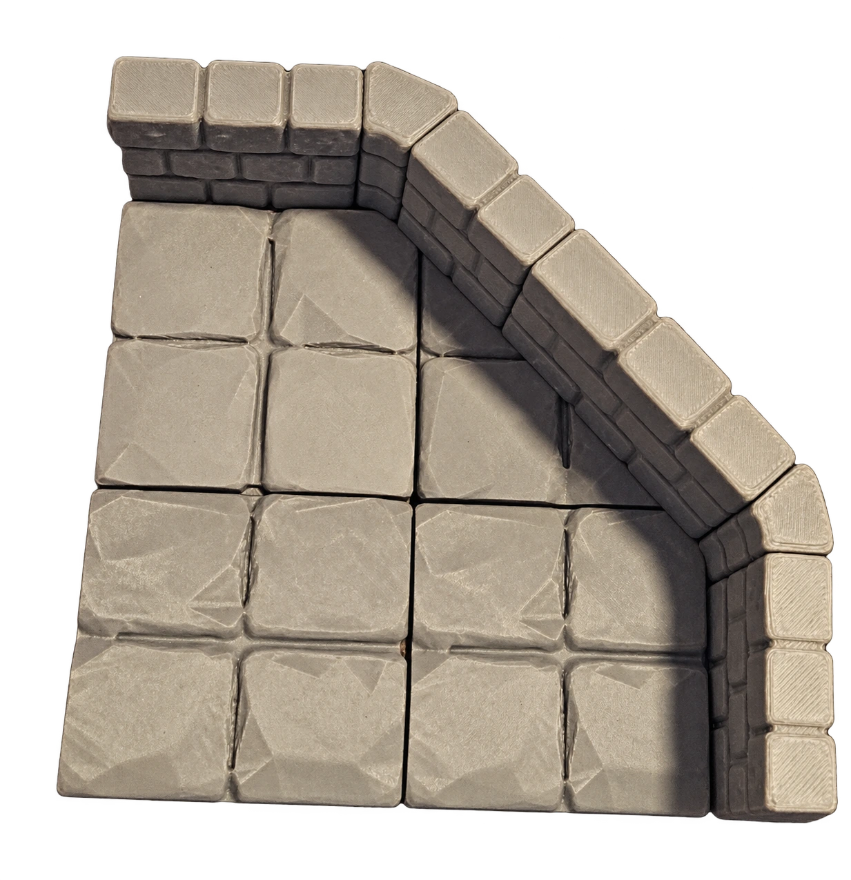 Angled floor layout showing the full diagonal wall and covered edges