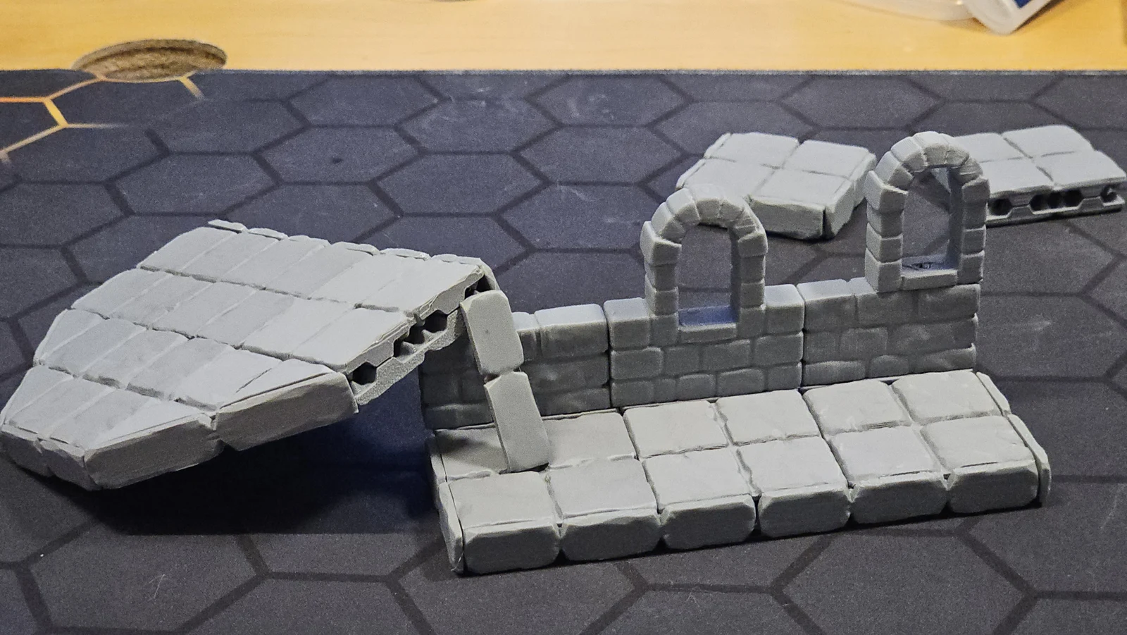 Diagonal floor pieces and two arched window walls on a real build